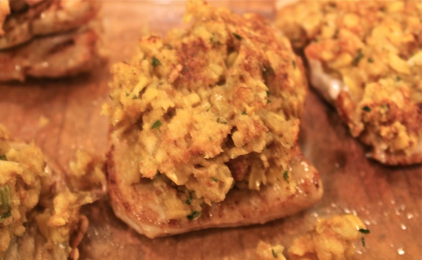 Pork chops with corn stuffing