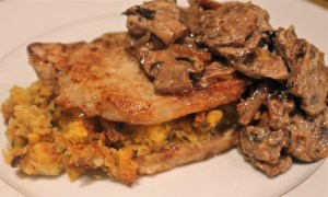 Stuffed pork chops with corn
