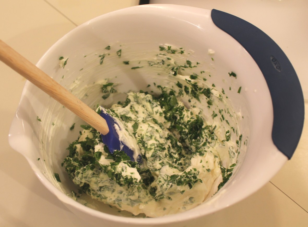 Mix watercress with cream cheese