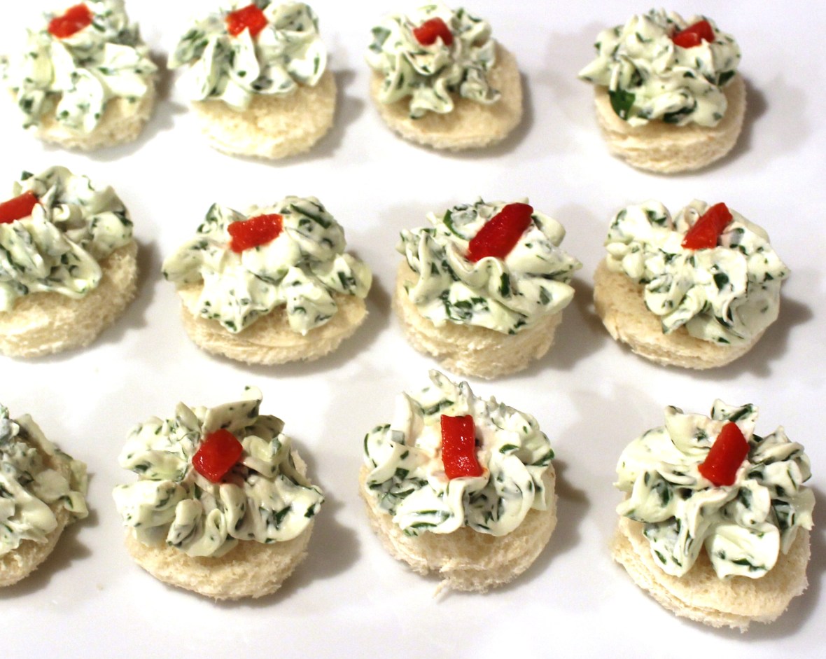 Watercress with pimento canapes