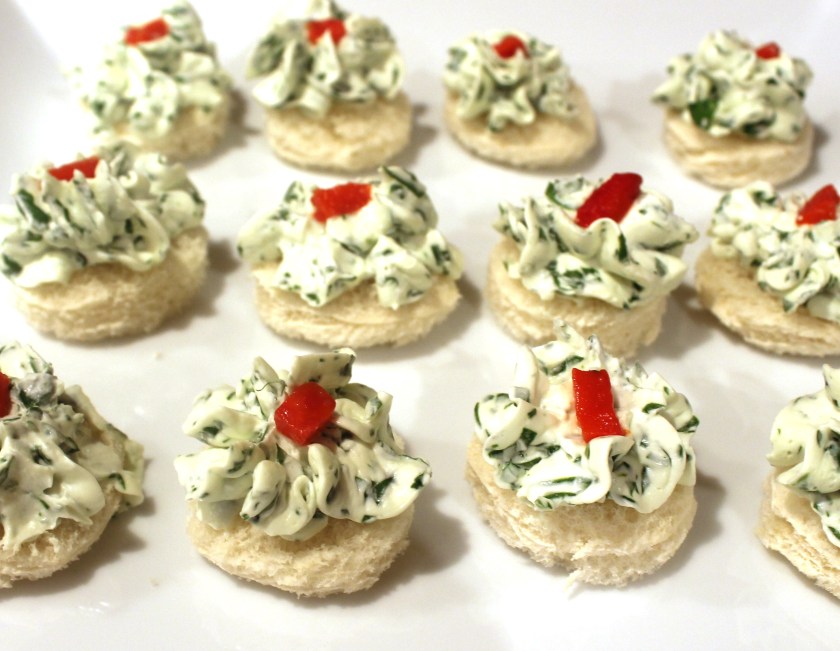 Watercress and cream cheese canapes