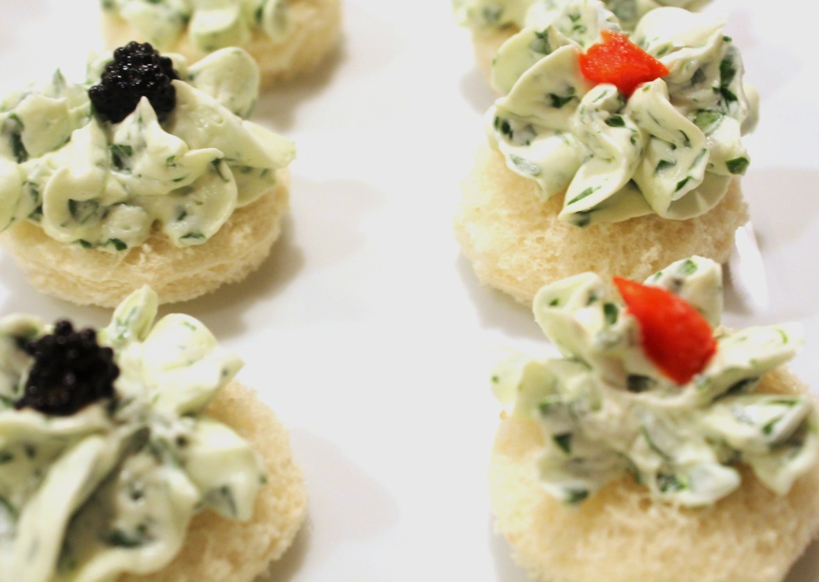 Watercress and caviar canapes