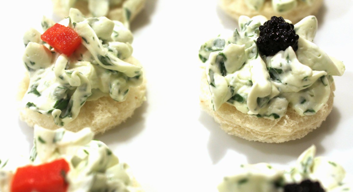 Watercress with pimento and caviar