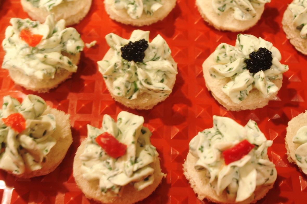 Watercress w/Caviar and Pimento Canapes