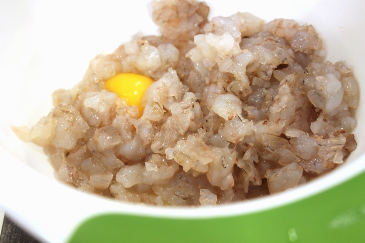 Raw egg and raw shrimp