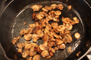 Add olive oil and butter to pan; add mushrooms and then Vermouth.