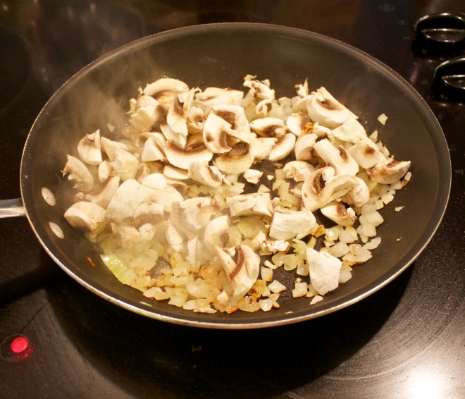 The mushroom and onion/garlic combo smells amazing! After you add the Cognac I want to stop and pour it over french bread and eat it right then!